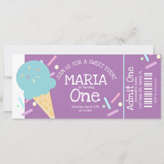 Convites Confeitos de Sorvete Doce Bilhete de Aniversário F (Frente)