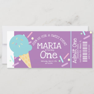 Convites Confeitos de Sorvete Doce Bilhete de Aniversário F