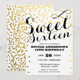 Convites Confete Branco & Dourado em Folha SWEET 16 DEZESSE