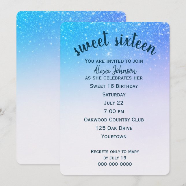 Convites Confete Brilhante Sweet 16 (Frente/Verso)