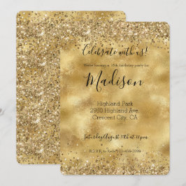 Convites Confete Brilho Glamouroso Dourado  