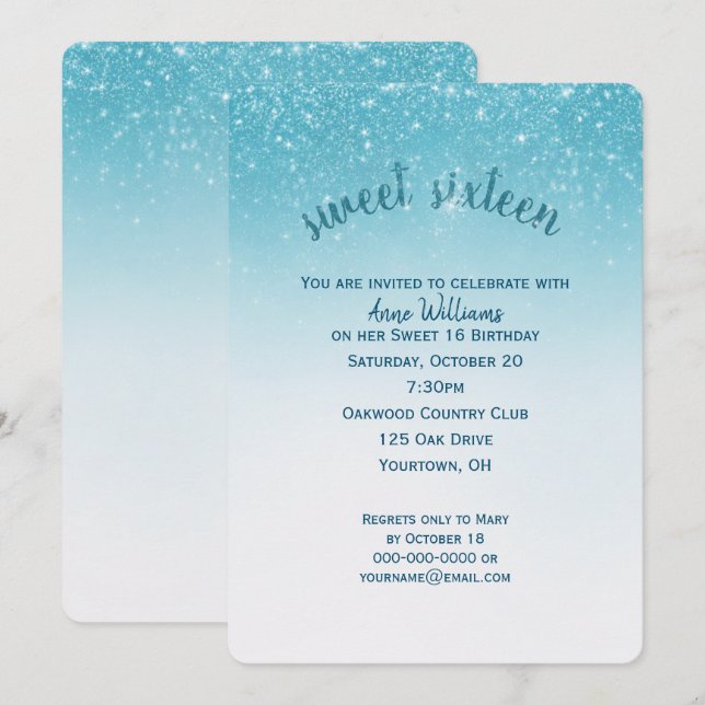 Convites Confete Brilho Sweet 16 (Frente/Verso)