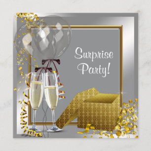 Convites Confete de Champanhe Prata e Dourado Festa Surpres