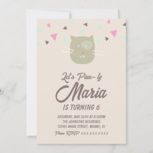 Convites Confete de Festa de Aniversário de Gatinho
