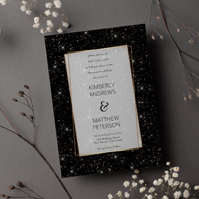 Convites Confete de ouro negro de luxo (Luxury black glam gold glitter confetti Wedding )