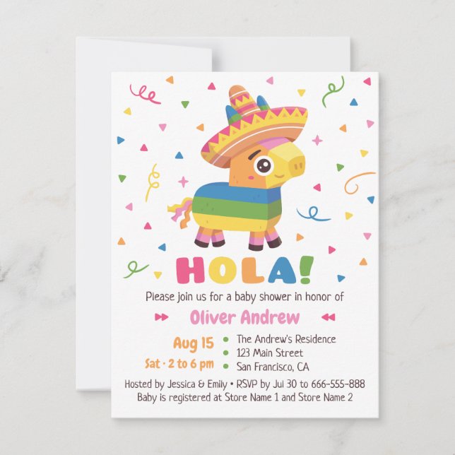 Convites Confete de Pinata Fofa Olá Festa Chá de Bebê (Frente)