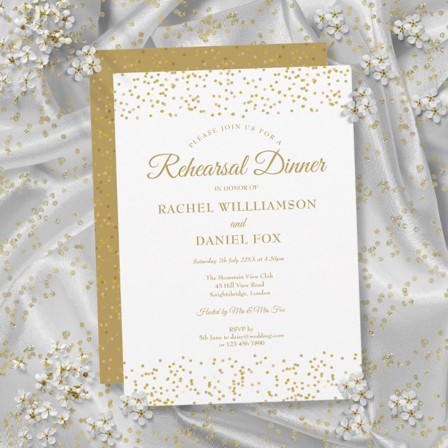 Convites Confete de Pó de Ouro Jantar de Ensaios de Casamen (Gold Dust Confetti Wedding Rehearsal Dinner Invitation)