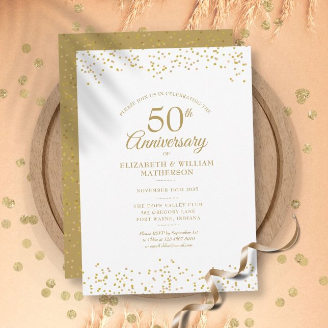 Convites Confete de Pó Dourado de Aniversário de 50 Anos de (50th Wedding Anniversary Confetti Gold Dust Invitation)