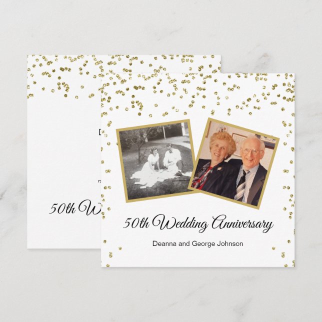 Convites Confete Dourado Aniversário de Bodas de 50 Anos (Frente/Verso)