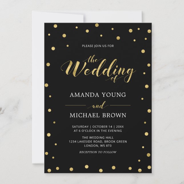 Convites Confete Dourado | Cerimônia de Casamento com Tipog (Frente)
