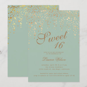 Convites confete dourado com doce verde dezesseis