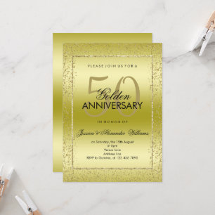 Convites Confete Dourado Elegante 50º Aniversário de Casame