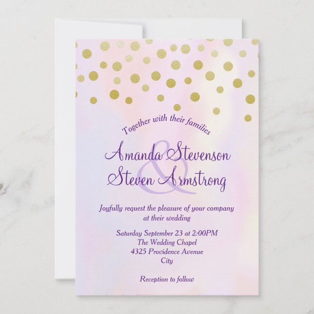 Convites Confete Dourado Falso em Casamento de Aquarela Rox (Frente)
