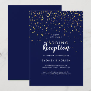Convites Confete Dourado Recepção de Casamento Navy Apena