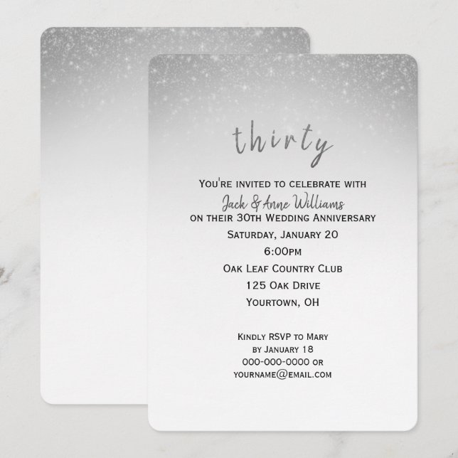 Convites confete glitter 30º aniversário de casamento (Frente/Verso)