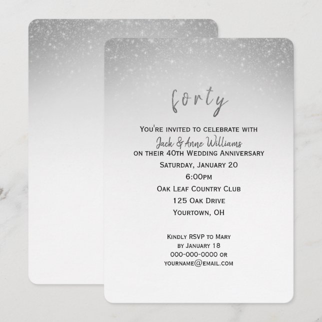 Convites confete glitter aniversário de 40 anos de casament (Frente/Verso)