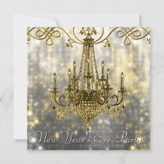 Convites Confete Lustre Preto Dourado Ano Novo (Frente)