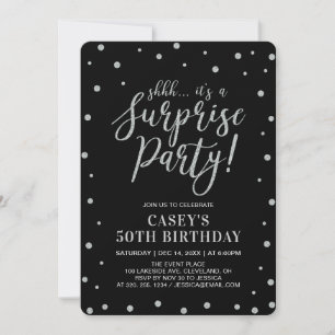Convites Confete Prateado & Preto   Festa de Aniversário Su