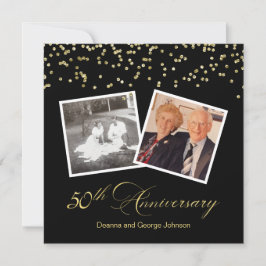 Convites Confete Preto Elegante 50º Aniversário de Casament