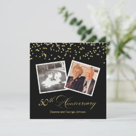 Convites Confete Preto Elegante 50º Aniversário de Casament