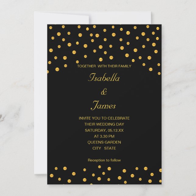 Convites Confete Preto Elegante Dourado (Frente)