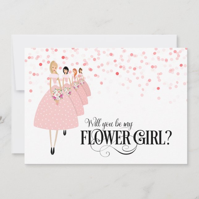 Convites Confete Rosa Você Será Minha Dama de Flores (Frente)