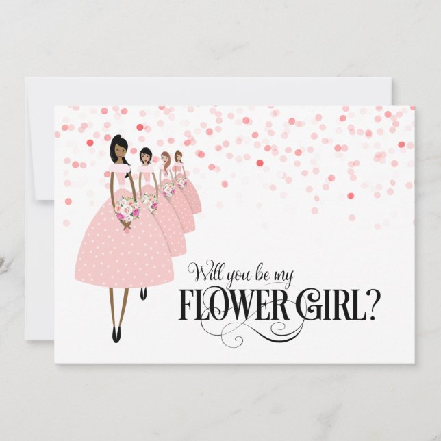 Convites Confete Rosa Você Será Minha Dama de Flores Étnica (Frente)