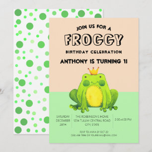Convites confete verde primeiro aniversario sapo personaliz