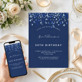 Convites Confetes azul marinho para homens no aniversário