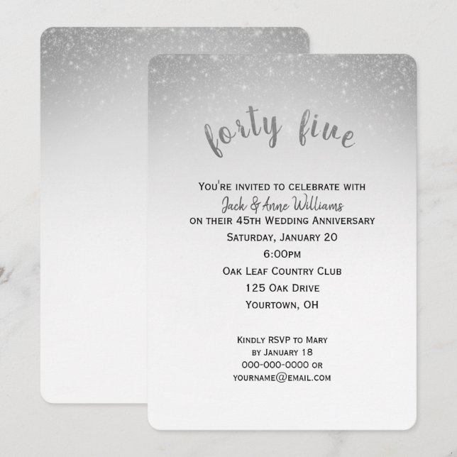 Convites confetes brilhantes 45 anos de casamento (Frente/Verso)