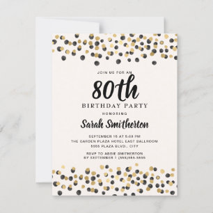 Convites Confetes Brilhantes Preto Dourado Aniversário de 8