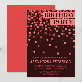 Convites Confetes Brilhantes Preto Vermelho 44º aniversário