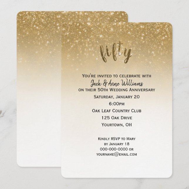 Convites confetes cintilantes aniversário de casamento 50 a (Frente/Verso)