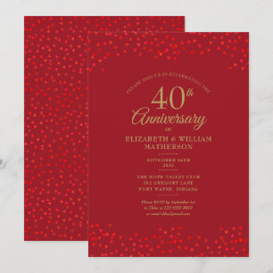 Convites Confetes Corações de Amor Rubi do 40º Aniversário