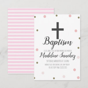 Convites Confetes de Batizado Pink Foil Pontos Dourados