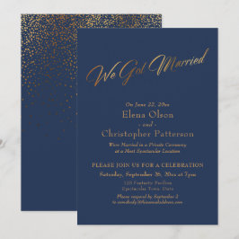 Convites Confetes de Casamento Simples Navy e Dourado