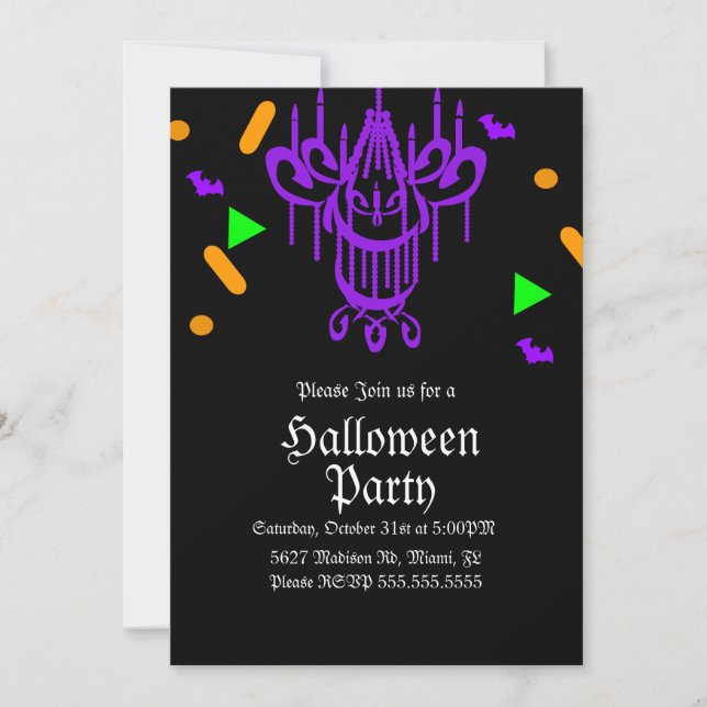 Convites Confetes de Neon de Lustre para Festa de Halloween (Frente)
