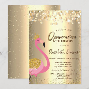 Convites Confetes Dourados,Pink Flamingo Quinceañera
