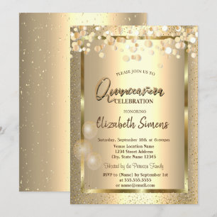 Convites Confetes Dourados Pontos Quadro Balões Quinceañera