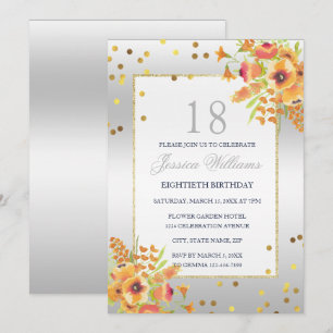 Convites Confetes e Flores Elegantes para 18º Aniversário