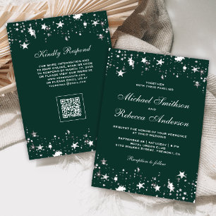 Convites Confetes Estrela Prata Verde Esmeralda Código QR C