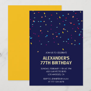 Convites Confetes Modernos Azul Naval Homens 77º aniversári