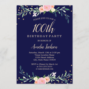 Convites Confetes Navy Floral Doce Brilho Aniversário de 10