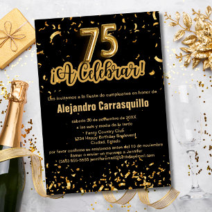 Convites Confetes Preto e Dourado Elegância Espanhola Anive