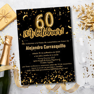 Convites Confetes Preto e Dourado Fancy Espanhol Aniversári