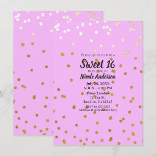 Convites Confetes Rosa e Dourado Pontos Moderno Glamour Bri