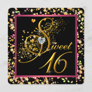 Convites Confetes Rosa e Preto Sweet Sixteen
