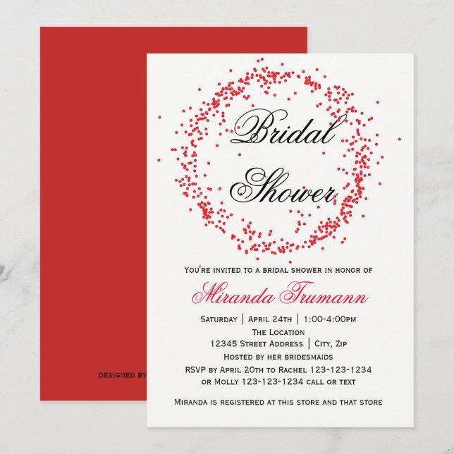 Convites Confetes vermelhos - chá de panela (Frente/Verso)