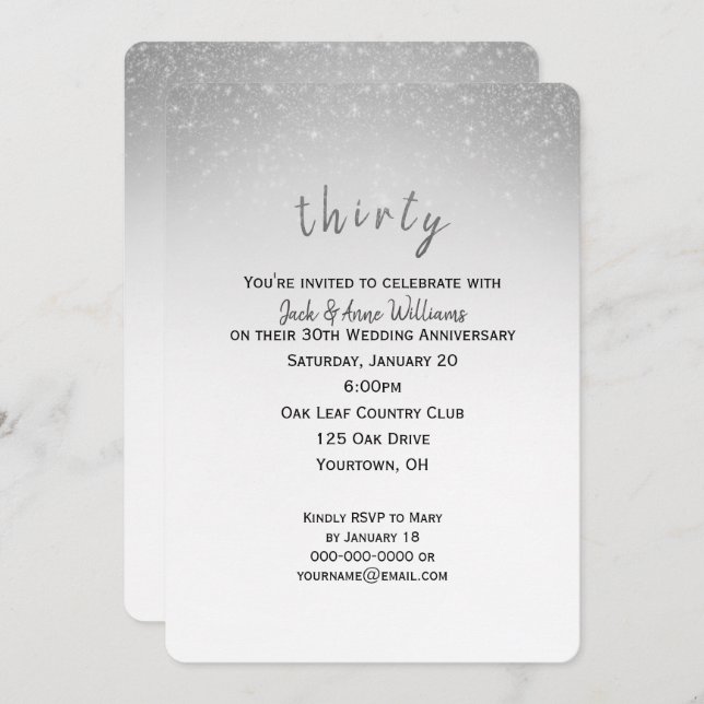 Convites confeti brilhante 30º aniversário de casamento (Frente/Verso)