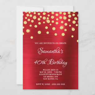 Convites Confeti de Diamante Dourado Vermelho de Seda com O